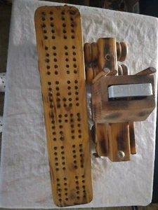 Wooden Semi Cribbage Board Includes New Deck Cards And Pegs 23" Long Together - Picture 1 of 5