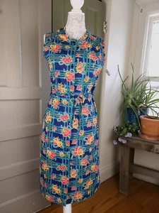 Smart Time Vintage 80er marineblau Blumen Gürtel Kleid NEU Druckknopfleiste Damen Small - Bild 1 von 17
