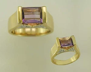 18 KT GOLD OVER STERLING SILVER AMETHYST & DIAMOND RING-10 - Picture 1 of 1