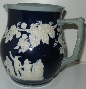 Spode Copeland Sprigged Ware Dark Blue Pub Set Pitcher and 6 Tumblers/Cups - Imagen 1 de 12