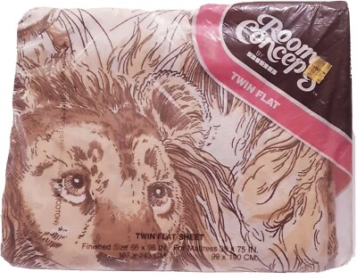NOS Vintage BIBB SIMBA Lion Animal Jungle Twin Flat Sheet 66" X 96" NEW  - Image 1 of 4