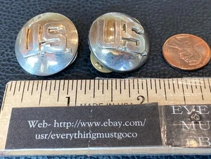 2 Vintage WWII US WW2 Military Army Collar Silver Tone Insignia Pin Concave Disc - Picture 1 of 24