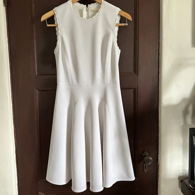 REBECCA TAYLOR | White Textured Fit & Flare dress with Scallop Detail | Size 4 - Image 1 of 4