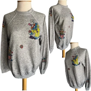 PAINTED CLOWNS Custom Vintage 70s Grey Raglan Crewneck Sweatshirt Size Medium - Picture 1 of 5