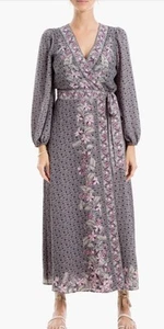 NWT Max Studio Nordstrom Long Sleeve Maxi Wrap Dress Cottagecore Floral M 8 10 - Picture 1 of 10