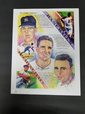 Don Larsen-Bobby Thomson-Johnny Vandermeer Signed Print JSA Authentic - Image 1 of 4