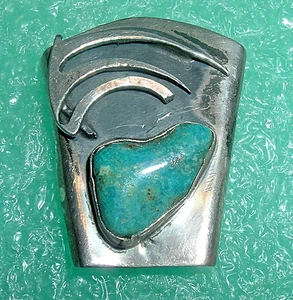 Native American Southwest STERLING 'Bear Claw' Silver & TURQUOISE Bolo Tie SLIDE - Picture 1 of 5