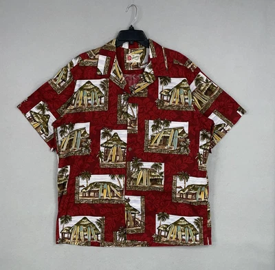 Гавайская рубашка Hilo Hattie мужская 2XL красная доска для серфинга хижина Aloha сделано на Гавайях - Изображение 1 из 4
