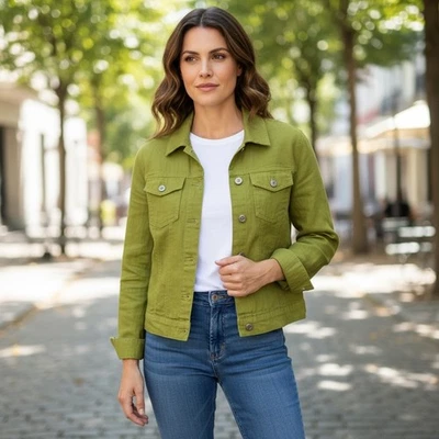 JONES NEW YORK Women's Green 100% Linen Button Front Classic Style Jacket M - Image 1 of 4