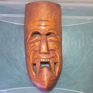 Vintage 1960 handgeschnitzte Holz Tiki Maske Wandkunst - polynesischer Dämon - Bild 1 von 5