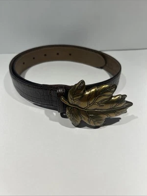 Cinturón Talbots Marrón Cocodrilo Cuero Repujado Latón Hoja Hebilla ITALIA Talla M 6021 Foto 1 de 4