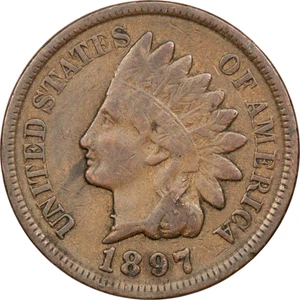1897 MPD "1 in the Neck" Snow-1 Indian Head Cent 1C, Very Fine VF - Picture 1 of 3