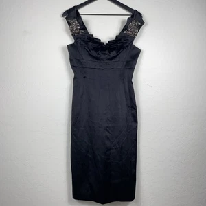 KAREN MILLEN Wiggle Pencil Fitted Cocktail Dress Black Rhinestones US 8 - Picture 1 of 8