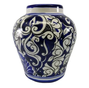 Mexico Talavera Mexican Pottery Cobalt Blue & White Vase Jar 7.25 in.  - Picture 1 of 12