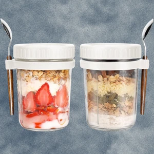 Overnight Oats Jars with Spoon and Lid 16 Oz [2 Pack] Airtight Oatmeal Containe - Picture 1 of 9