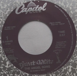 GREAT WHITE THE ANGEL SONG / RUN AWAY 45 7" VINYL RECORD EX + COMPANY SLEEVE - Picture 1 of 4