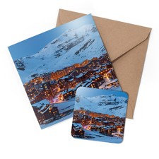 1 x Greeting Card & Coaster Set - Val Thorens France Travel Ski Skiing #24368