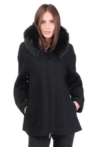 ELEVENTY Abrigo de Lana Talla 44 M Borde de Piel de Zorro Campana con Cremallera Completa Hecho en Italia $1100 Nuevo con Etiquetas2 - Imagen 1 de 8