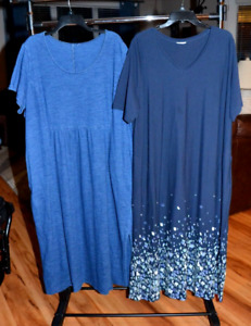 Pure Jill J.Jill LOT of 2 Dress Blue Indigo & Border Print Maxi's Pockets sz 3X
