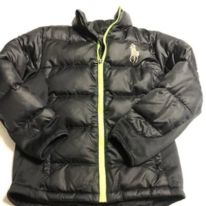 Polo Ralph Lauren Black Green Zipper Down Jacket SZ M 38" Chest Boys - Picture 1 of 6