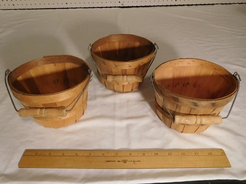 3 Vintage Wood Handled Mini Miniature Produce Quart Baskets Cover