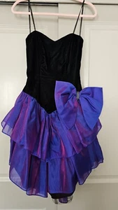 Vintage 1980s ROBERTA iridescent purple two tiered / layered ruffle mid... - Picture 1 of 3