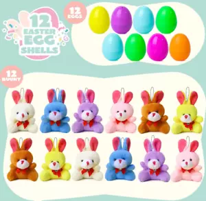 12 Pcs Filled Easter Eggs with Plush Bunny, Bright Colorful Bunnies for Kids - Picture 1 of 7