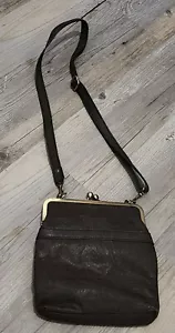 Damen Echtleder Kiss Lock Crossbody Clutch Handtasche Schultertasche Braun - Bild 1 von 6