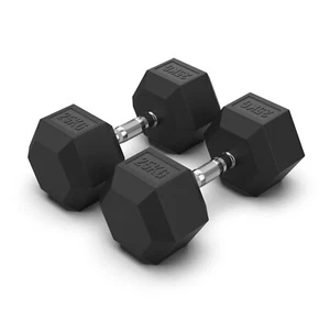2 x 25kg Hex Rubber Coat Iron Dumbell Home Gym Strength Weight Commercial Grade - Picture 1 of 4