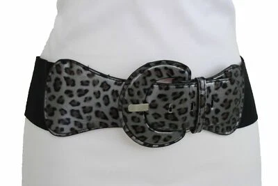 WOMEN HIP ELASTIC WAISTBAND HIGH WAIST BLACK LEOPARD ANIMAL PRINT BELT SIZE XS S - Image 1 of 4