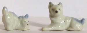 VINT PORZELLAN GLASIERTE MUTTER & WELPE HUNDEFIGUREN JAPAN - Bild 1 von 4