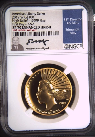 2019-W $100 1oz Gold American Liberty High Relief NGC SP70 First Day MOY SIG Cover