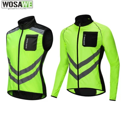 WOSAWE Men Windproof Cycling Jacket Reflective MTB Riding Sports Jersey Vest Top - Image 1 of 4