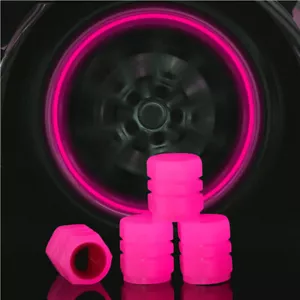 4* Fluorescent Car Tire Valve Caps Luminous Tire Valve Stem Cap Pink Accessories - Picture 1 of 6