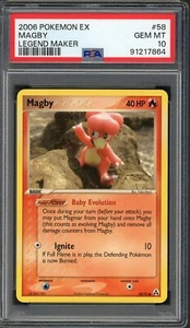 PSA 10 Magby EX Legend Maker 58/92 Pokemon Card B3 - Imagen 1 de 2