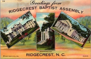 Greetings from Ridgecrest Baptist Assembly North Carolina Linen Postcard - Picture 1 of 2