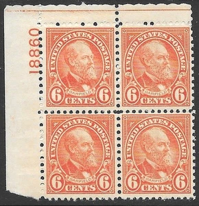 #638 VF MNH OG-6¢ JAMES GARFIELD PLACA BLOQUE-UL posición (REM #638-pbD) - Imagen 1 de 1