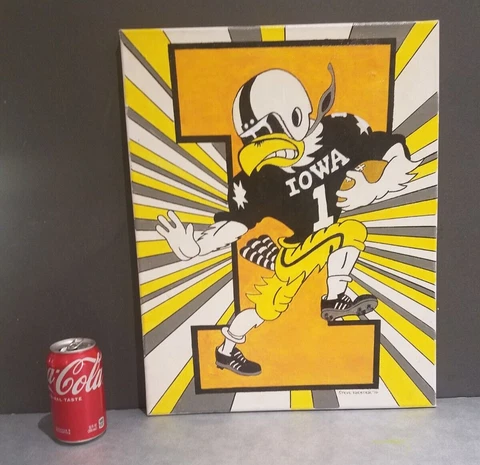 University Iowa Hawkeyes Herky Mascot Heisman Pose Acrylic Oil Painting 16"x19" Cover