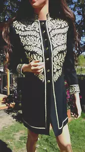 ST JOHN SZ 4 6 M SEXY BLACK & GOLD METALLIC SEQUIN DRESS COAT - Picture 1 of 8
