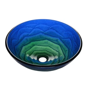Bathroom Round Tempered Glass Vessel Sink Vanity Above Counter Top Mount Basin - Picture 1 of 9