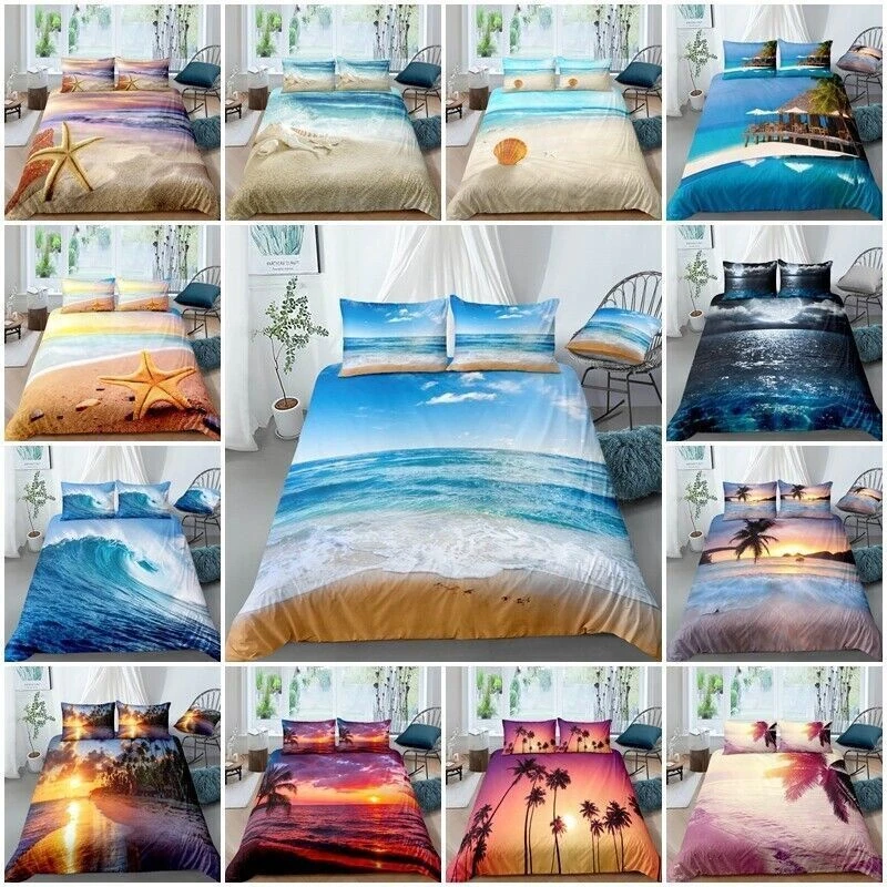 Sea Shell Beach Quilt Duvet Cover Bed Set+Pillowcases Single Double King Gift