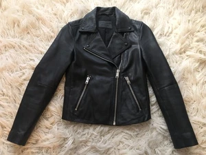 ALLSAINTS DALBY BIKER SCHWARZE LAMM LEDERJACKE MIT REISSVERSCHLUSS DAMEN GRÖßE UK 6, US 8, - Bild 1 von 18