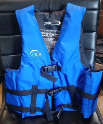 MTI LIVERY Life Jacket Blue Black Adult Medium Large 90+ Lbs Excellent Condition - Image 1 of 4
