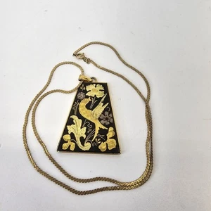 Vintage Toledo Spain Damascene Bird Pendant On 1/20 12K Gold AJC Chain Necklace - Picture 1 of 8