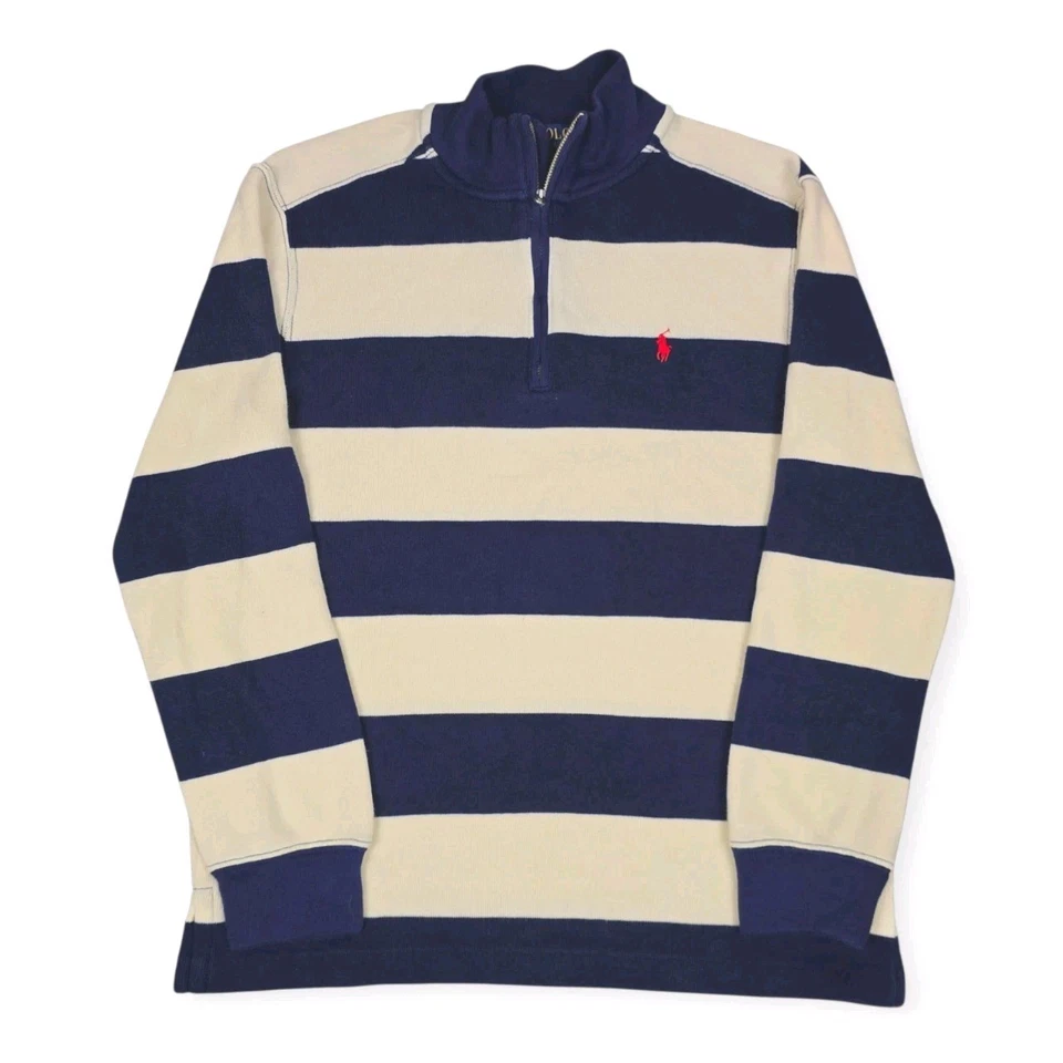 Suéter Polo Ralph Lauren Niños Jóvenes Grande 14-16 Rayas Cuarto Cremallera Pullover Foto 1 de 4