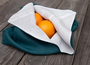Linen Bento Bag double-Layer Handmade bread bag Japanese style bag Teal color - Picture 1 of 12