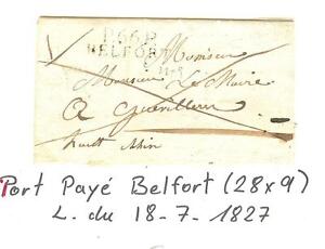 1827 LETTRE EN PORT PAYE BELFORT (28x9) POTHION INDICE 13 = € 120 TB