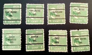 SCOTT # 804 & 839 - 8 PRECANCELED 1938-39 SINGLE STAMPS - F / VF CONDITION - Picture 1 of 4