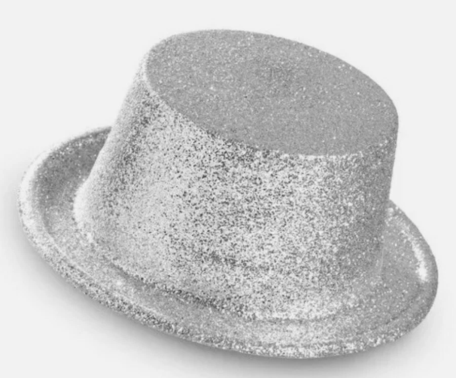 OFFERTA n°8 CAPPELLI ARGENTO CILINDRO GLITTERATO IN PVC x FESTA  - Immagine 1 di 1