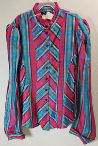 Robyns Nest Shirt Women's Multicolor Plaid Size 9 Button-Up Preppy Casual Work - Picture 1 of 7